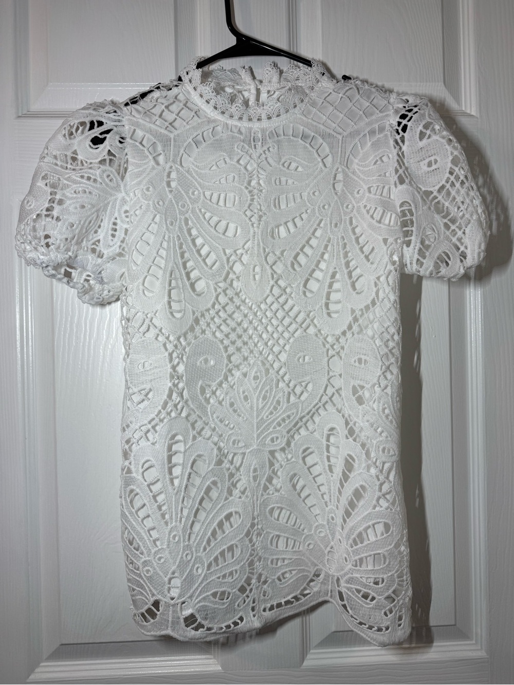 Ina White Crochet Lace Puff Sleeve Blouse